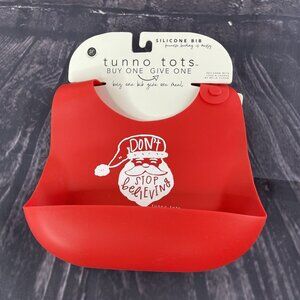 Tunno Tots Silicone Bib Christmas Santa Don't Stop Believing Red Holiday Baby
